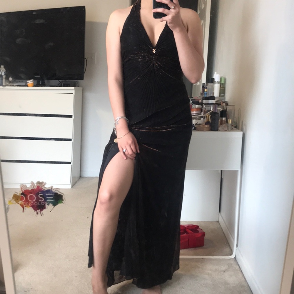 Vintage Brown Halter Prom Dress